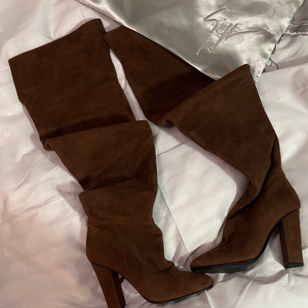 Guiseppe Zanotti Brown Suede Over-the-Knee Boots